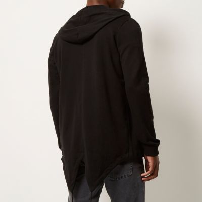 Black zipper edge hooded cardigan